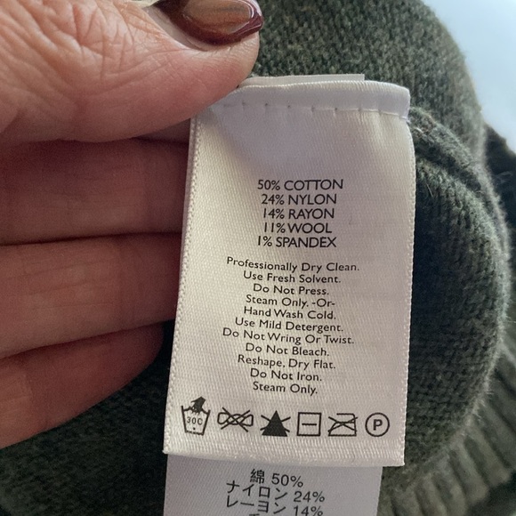 Eddie Bauer Shawl Collar Sweater Womens M Wool blend olive green warm cozy - Picture 8 of 10